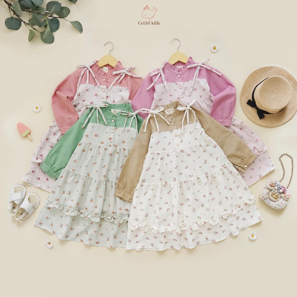 CELVEkids - Raisa Dress Gamis Raya Anak Perempuan Korean Style Bahan Crinkle viscose + Linen Usia 1-8th
