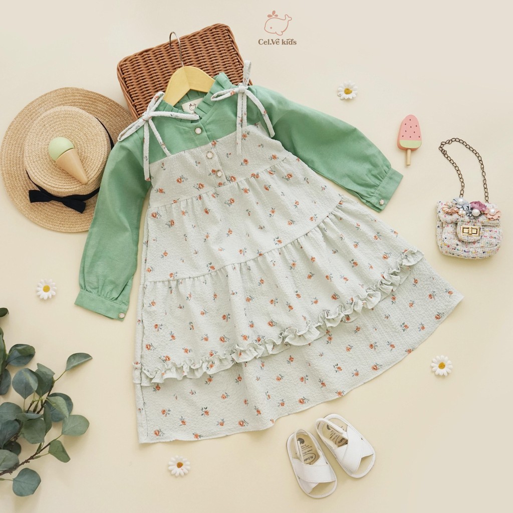 CELVEkids - Raisa Dress Gamis Raya Anak Perempuan Korean Style Bahan Crinkle viscose + Linen Usia 1-8th