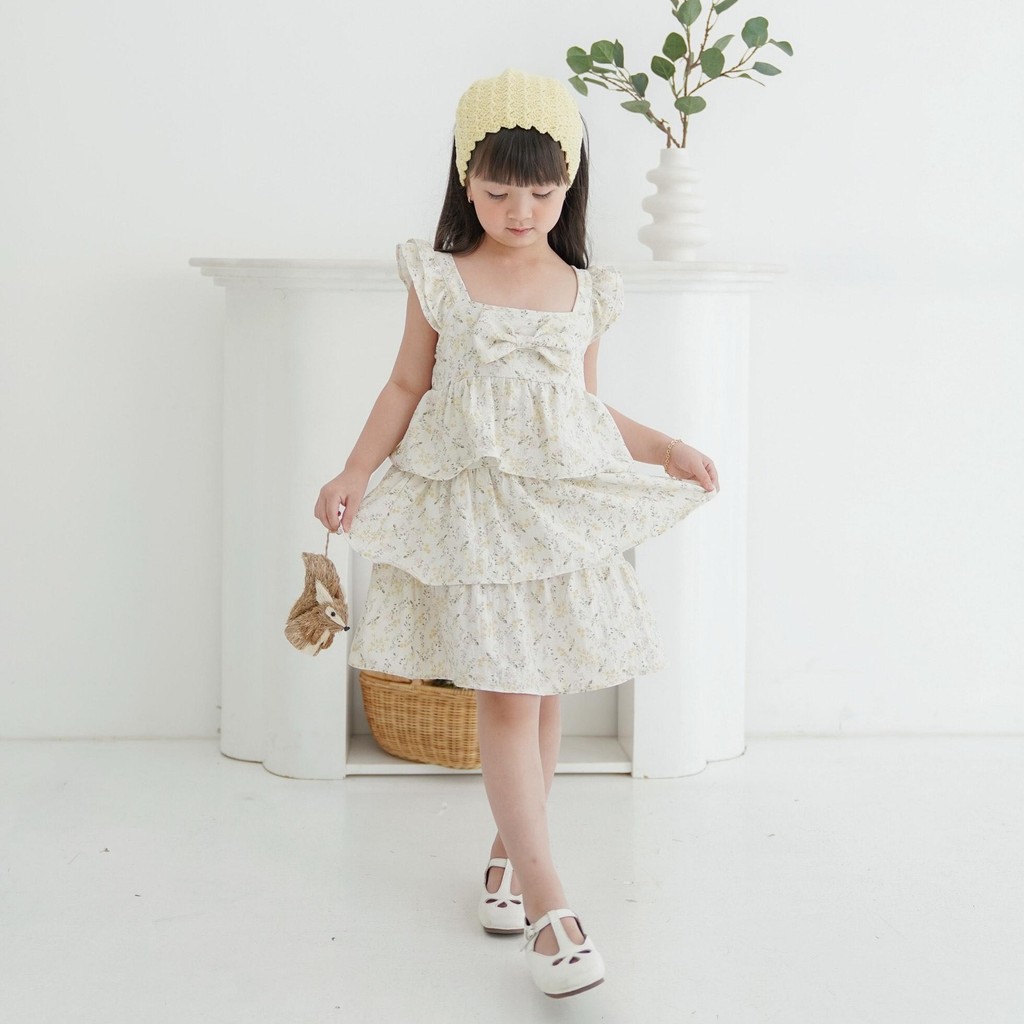 CELVEkids - Poppy Dress Anak Perempuan Korean style Bahan Crinkle Viscose Motif usia 1-6th