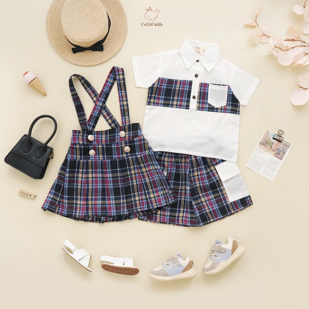 CELVEkids - Stelan set Brian Kemeja Anak laki laki Korean style Bahan Flanel kombi Poplin usia 1-6th