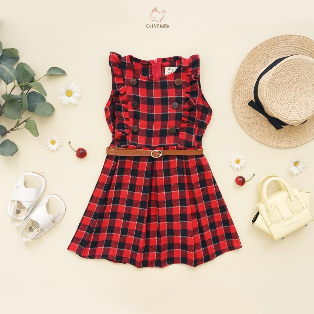 CELVEkids - Dress Ariella Baju rok Anak Perempuan Korean style Flanel + Belt