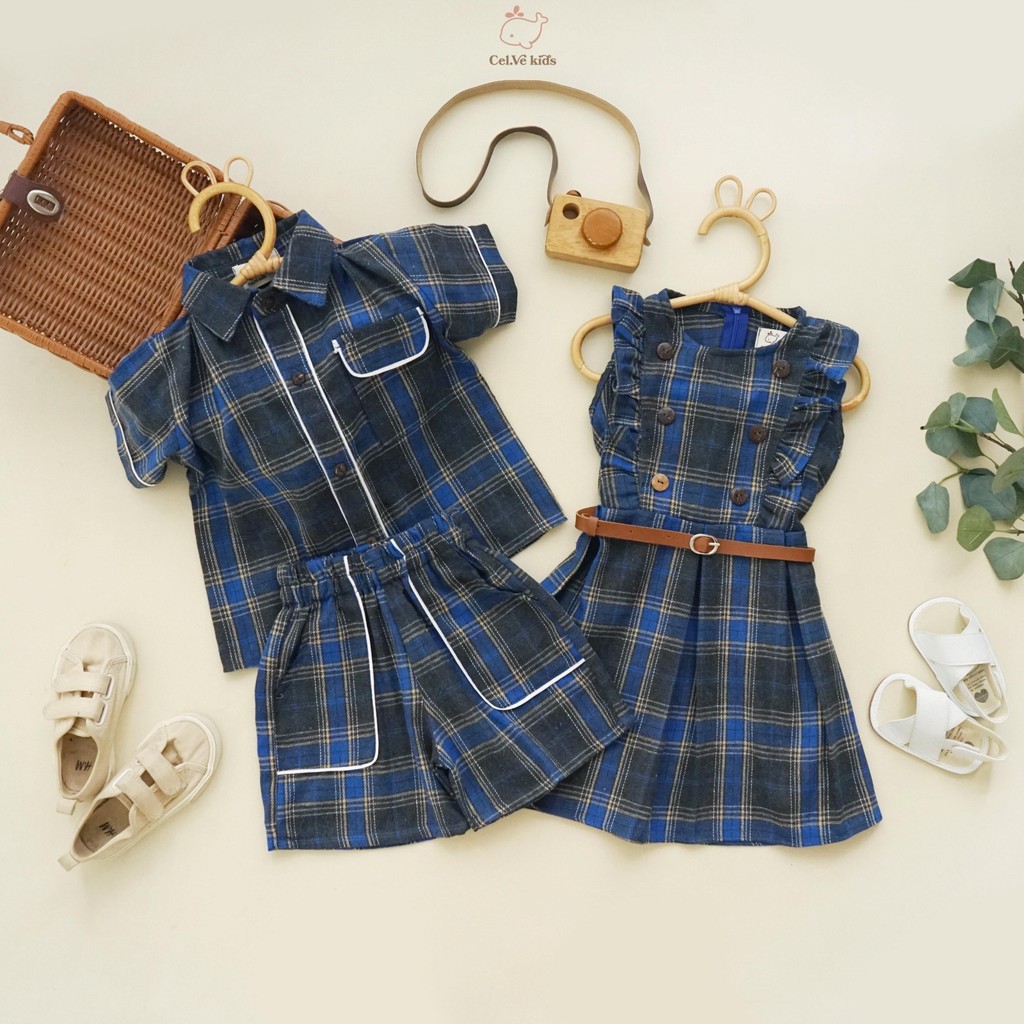 CELVEkids - Stelan set Bernard Kemeja Anak laki laki Korean style Bahan Flanel usia 1-6th
