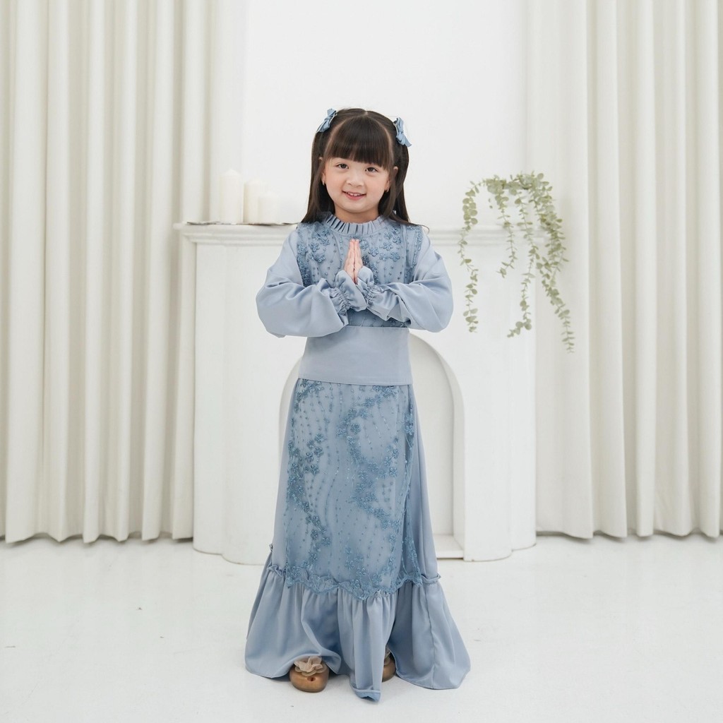 CELVEkids - DANIZA Dress Gamis Raya Anak Perempuan Korean Style Bahan Roberto + Brokat Usia 1-8th