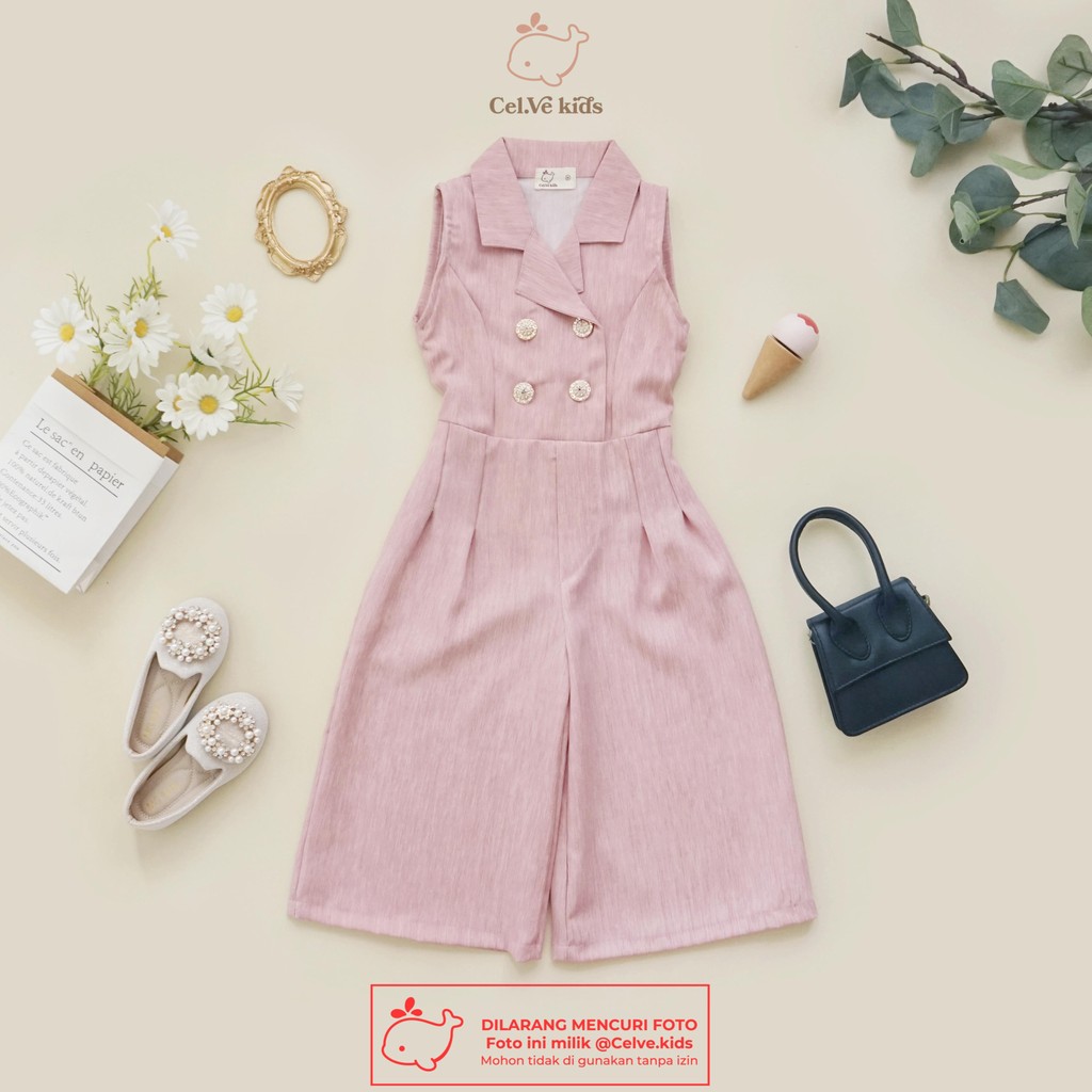 CELVEkids - Jumpsuit Kareen Baju Celana Anak Perempuan Korean style Linen Premium usia 1-8th