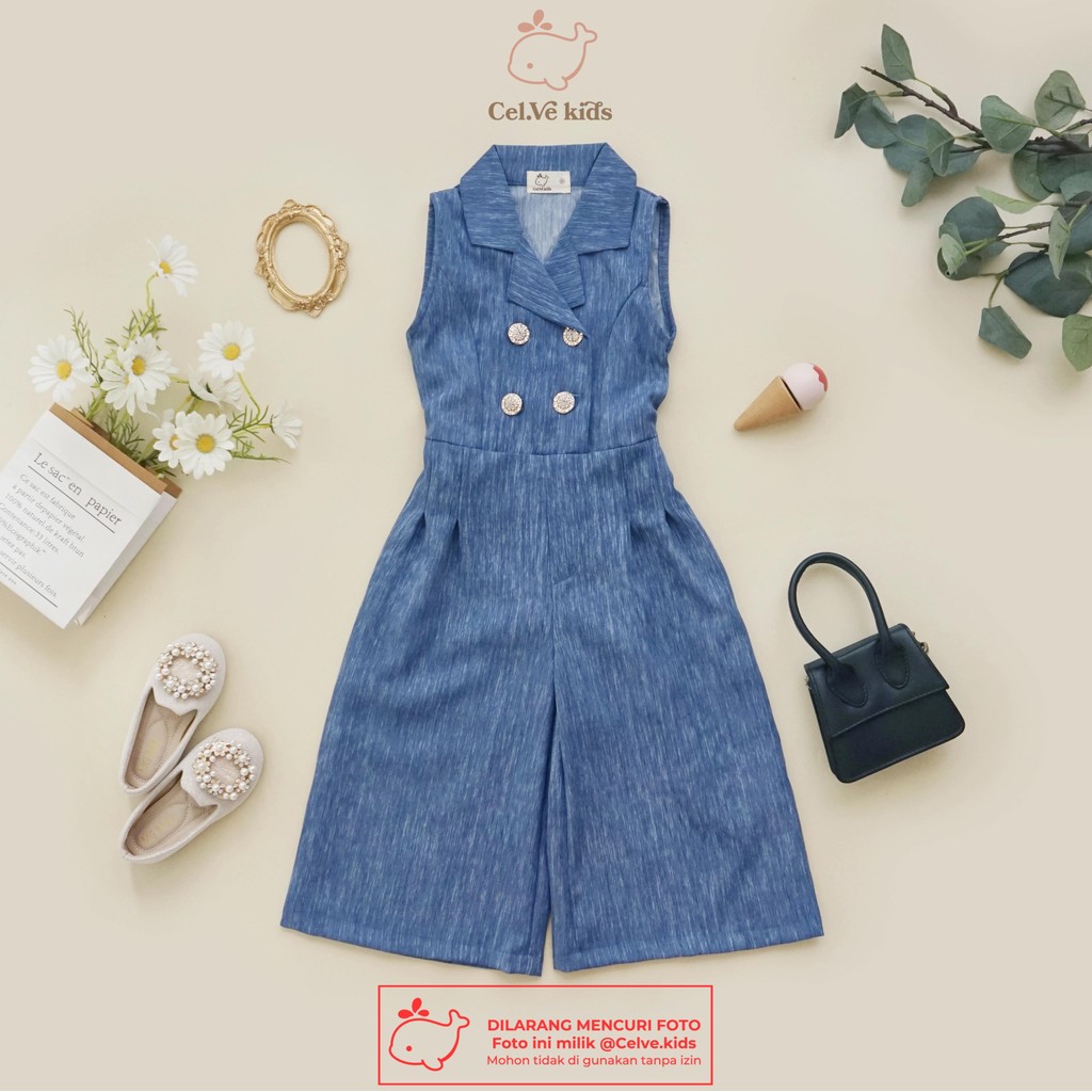 CELVEkids - Jumpsuit Kareen Baju Celana Anak Perempuan Korean style Linen Premium usia 1-8th