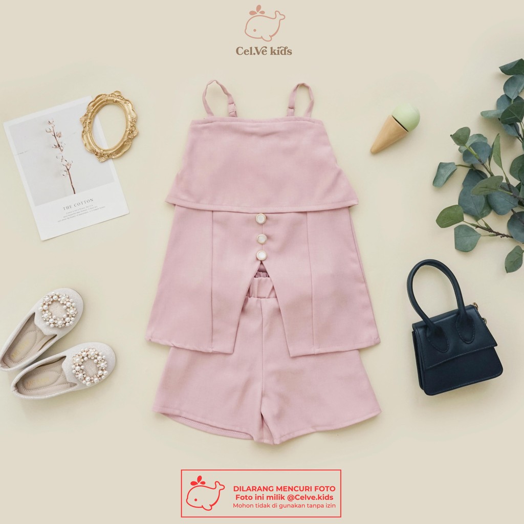 CELVEkids - Stelan Natalia Set Baju Celana Anak Perempuan Korean style Bahan Linen Premium usia 1-8th
