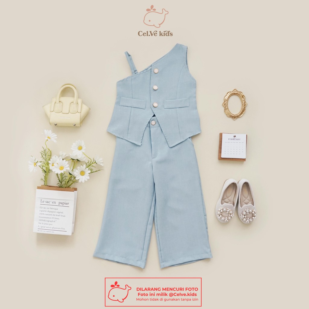 CELVEkids - Stelan Brittany Set Baju Celana Anak Perempuan Korean style Bahan Linen Premium usia 1-8th