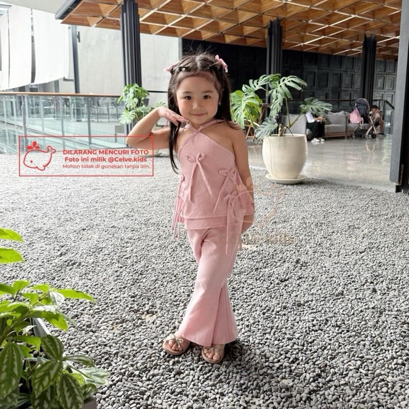 CELVEkids - Stelan Marissa Set Baju Celana Anak Perempuan Korean style Bahan Linen Premium usia 1-8th