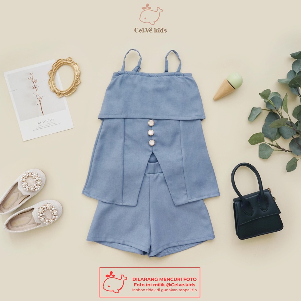 CELVEkids - Stelan Natalia Set Baju Celana Anak Perempuan Korean style Bahan Linen Premium usia 1-8th