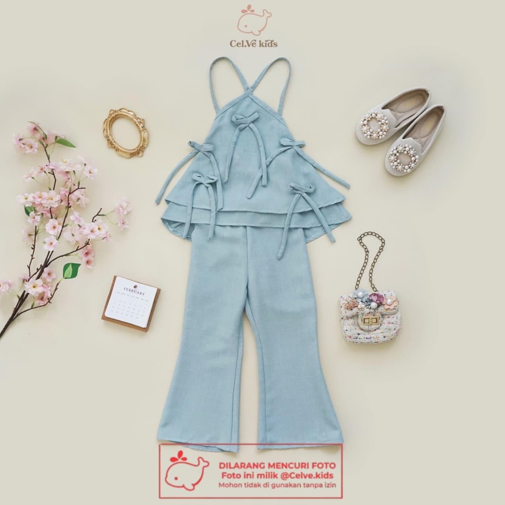CELVEkids - Stelan Marissa Set Baju Celana Anak Perempuan Korean style Bahan Linen Premium usia 1-8th