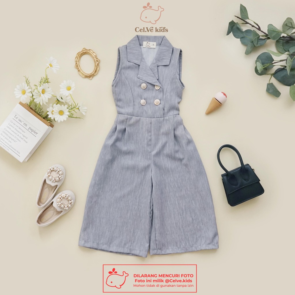 CELVEkids - Jumpsuit Kareen Baju Celana Anak Perempuan Korean style Linen Premium usia 1-8th
