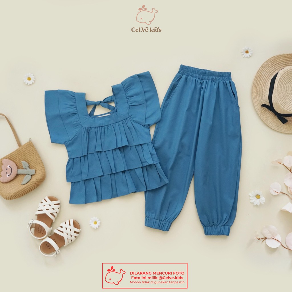 CELVEkids - Stelan Holly Set Baju Anak Perempuan Korean style Bahan katun poplin usia 1-8th