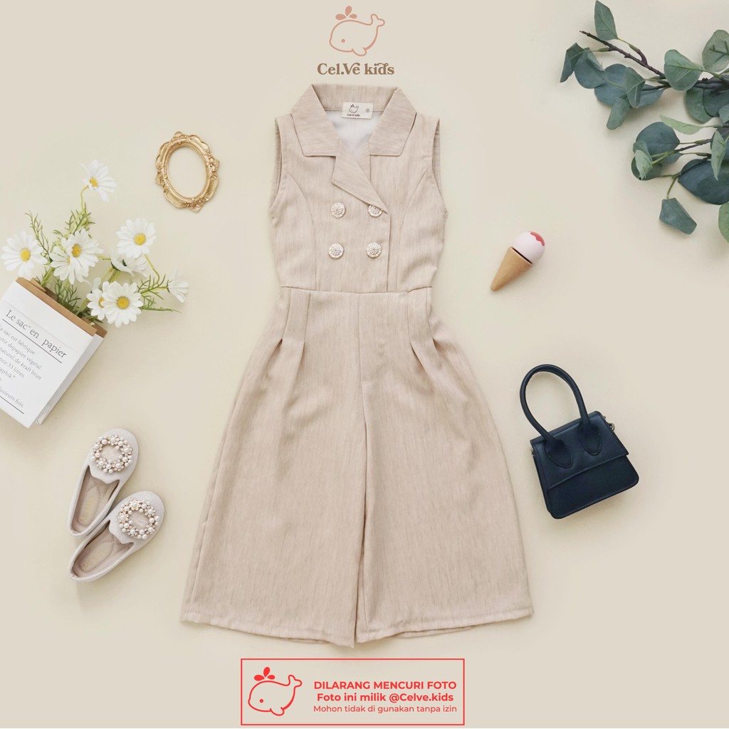 CELVEkids - Jumpsuit Kareen Baju Celana Anak Perempuan Korean style Linen Premium usia 1-8th