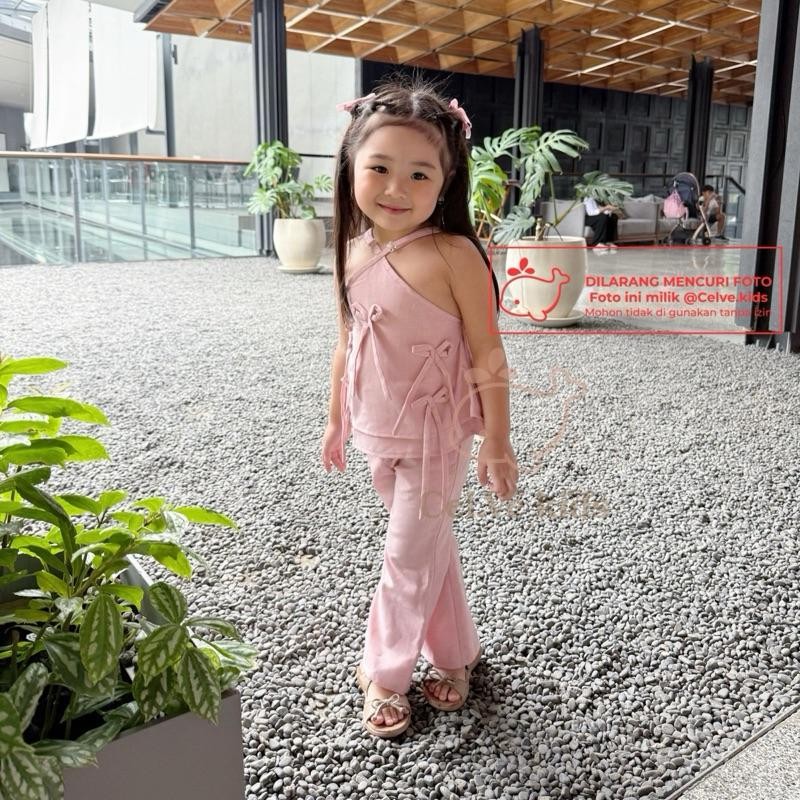 CELVEkids - Stelan Marissa Set Baju Celana Anak Perempuan Korean style Bahan Linen Premium usia 1-8th