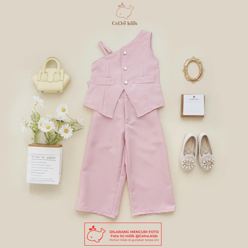 CELVEkids - Stelan Brittany Set Baju Celana Anak Perempuan Korean style Bahan Linen Premium usia 1-8th