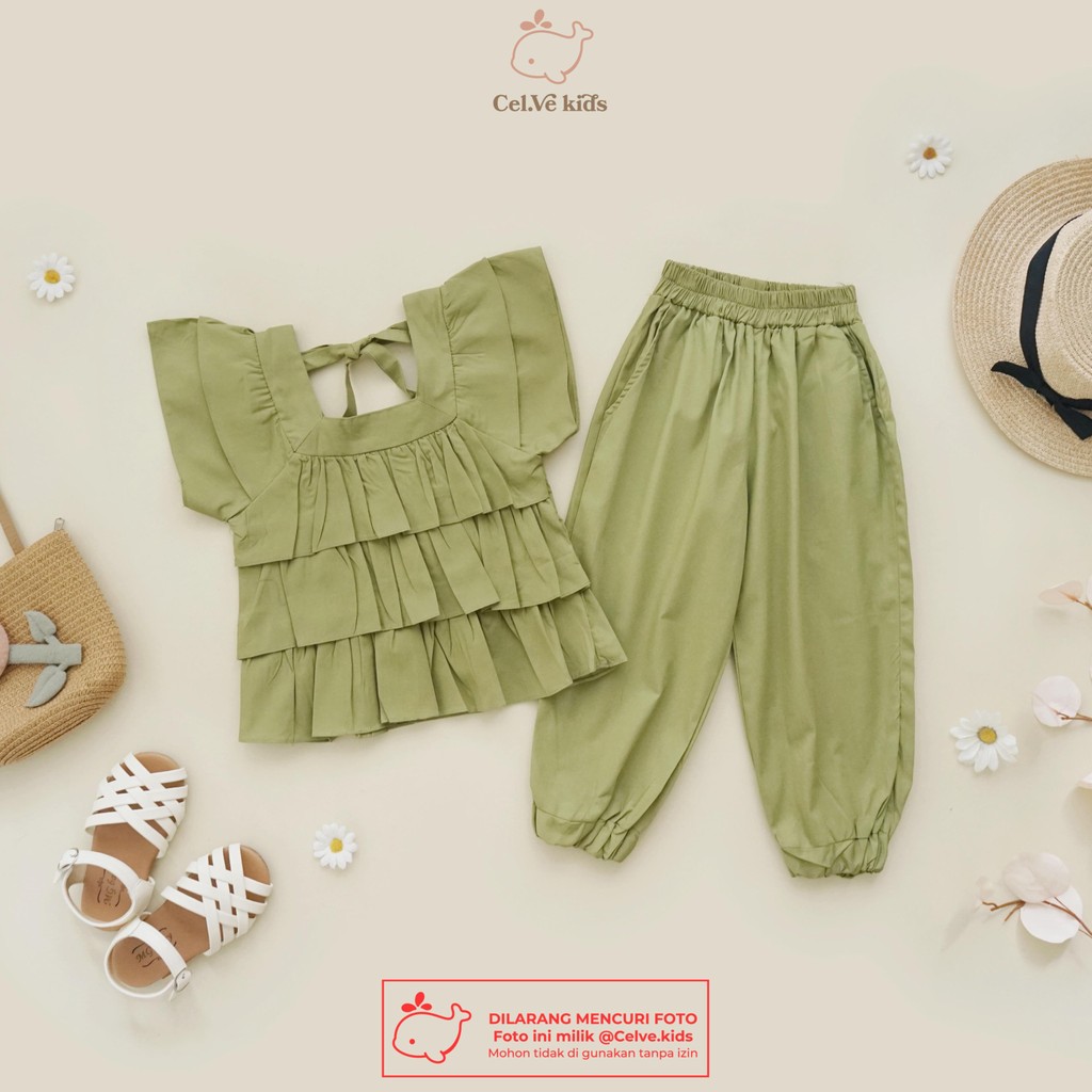 CELVEkids - Stelan Holly Set Baju Anak Perempuan Korean style Bahan katun poplin usia 1-8th