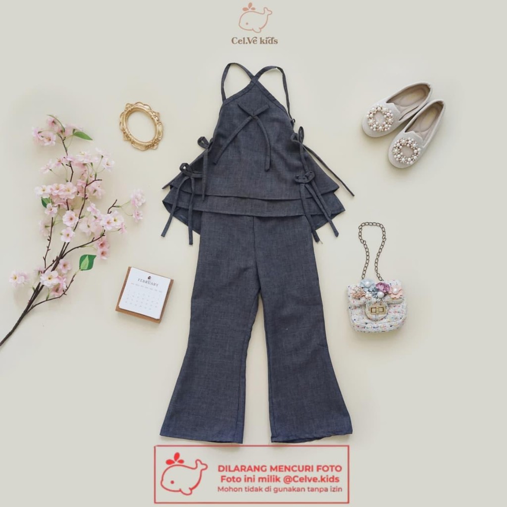 CELVEkids - Stelan Marissa Set Baju Celana Anak Perempuan Korean style Bahan Linen Premium usia 1-8th