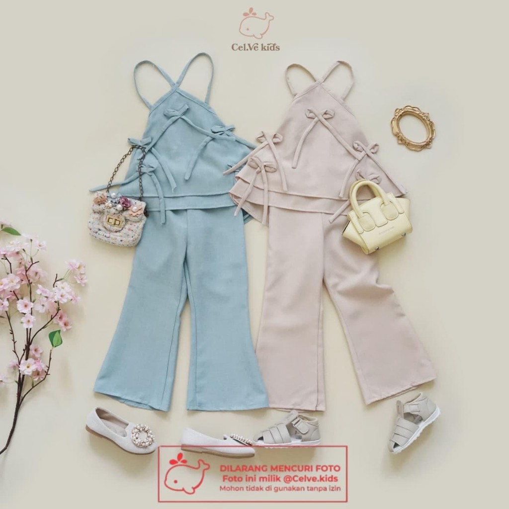 CELVEkids - Stelan Marissa Set Baju Celana Anak Perempuan Korean style Bahan Linen Premium usia 1-8th