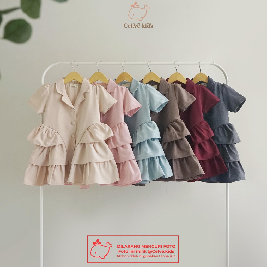 CELVEkids - Dress Monica Baju rok Anak Perempuan Korean style Linen premium usia 1-8th