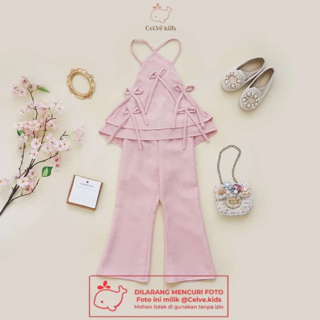 CELVEkids - Stelan Marissa Set Baju Celana Anak Perempuan Korean style Bahan Linen Premium usia 1-8th