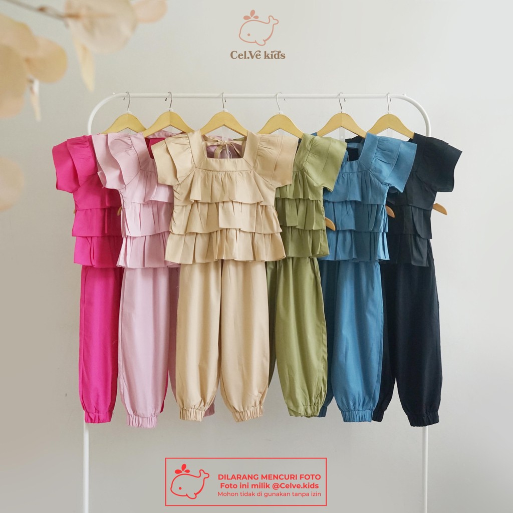 CELVEkids - Stelan Holly Set Baju Anak Perempuan Korean style Bahan katun poplin usia 1-8th