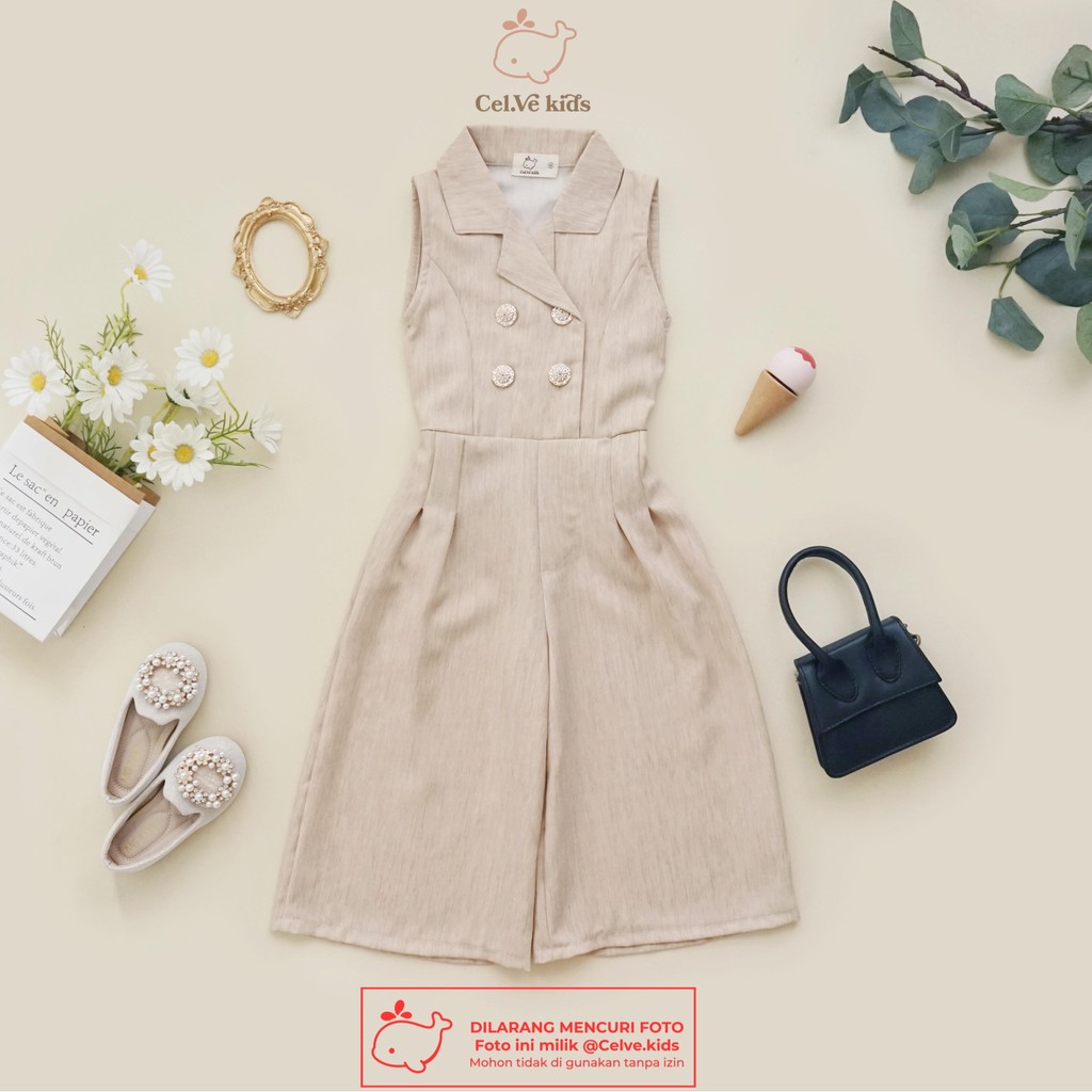CELVEkids - Jumpsuit Kareen Baju Celana Anak Perempuan Korean style Linen Premium usia 1-8th