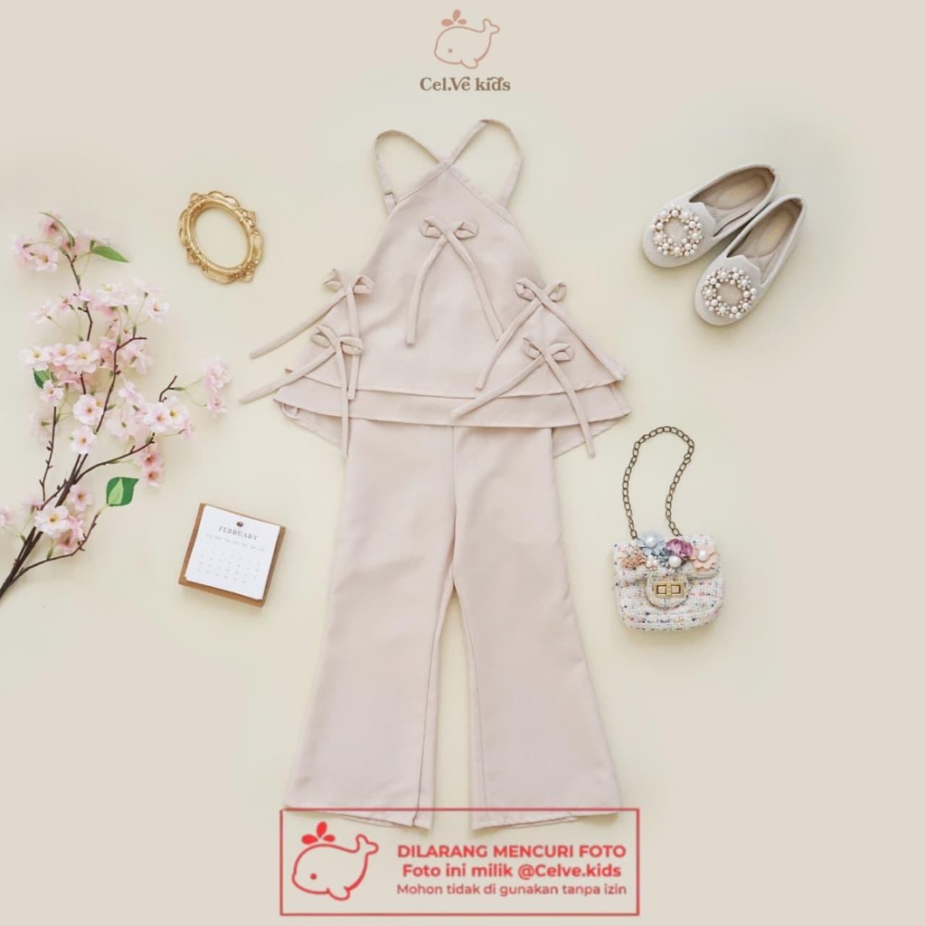 CELVEkids - Stelan Marissa Set Baju Celana Anak Perempuan Korean style Bahan Linen Premium usia 1-8th