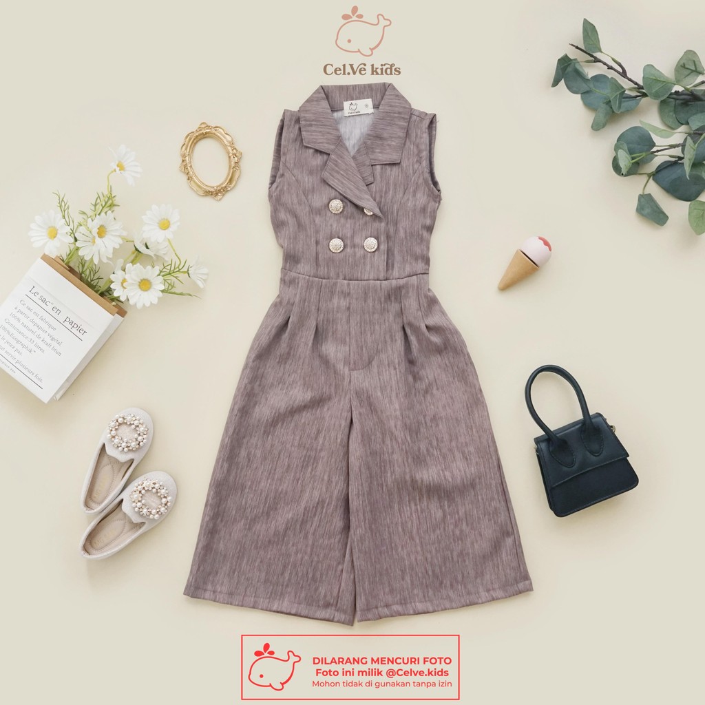 CELVEkids - Jumpsuit Kareen Baju Celana Anak Perempuan Korean style Linen Premium usia 1-8th