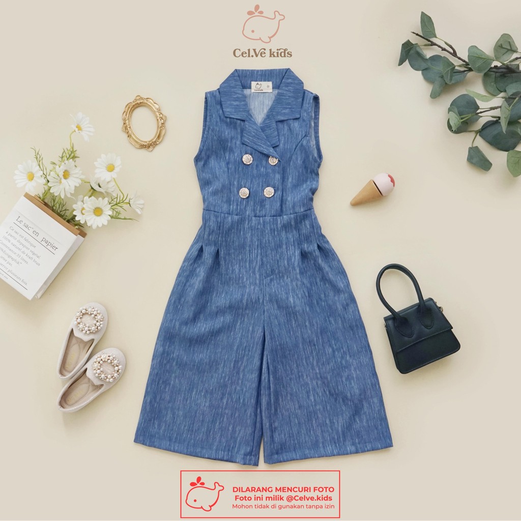 CELVEkids - Jumpsuit Kareen Baju Celana Anak Perempuan Korean style Linen Premium usia 1-8th