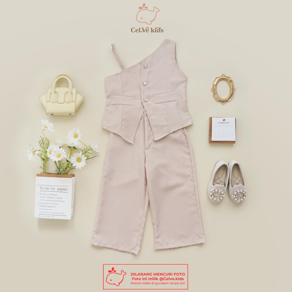 CELVEkids - Stelan Brittany Set Baju Celana Anak Perempuan Korean style Bahan Linen Premium usia 1-8th