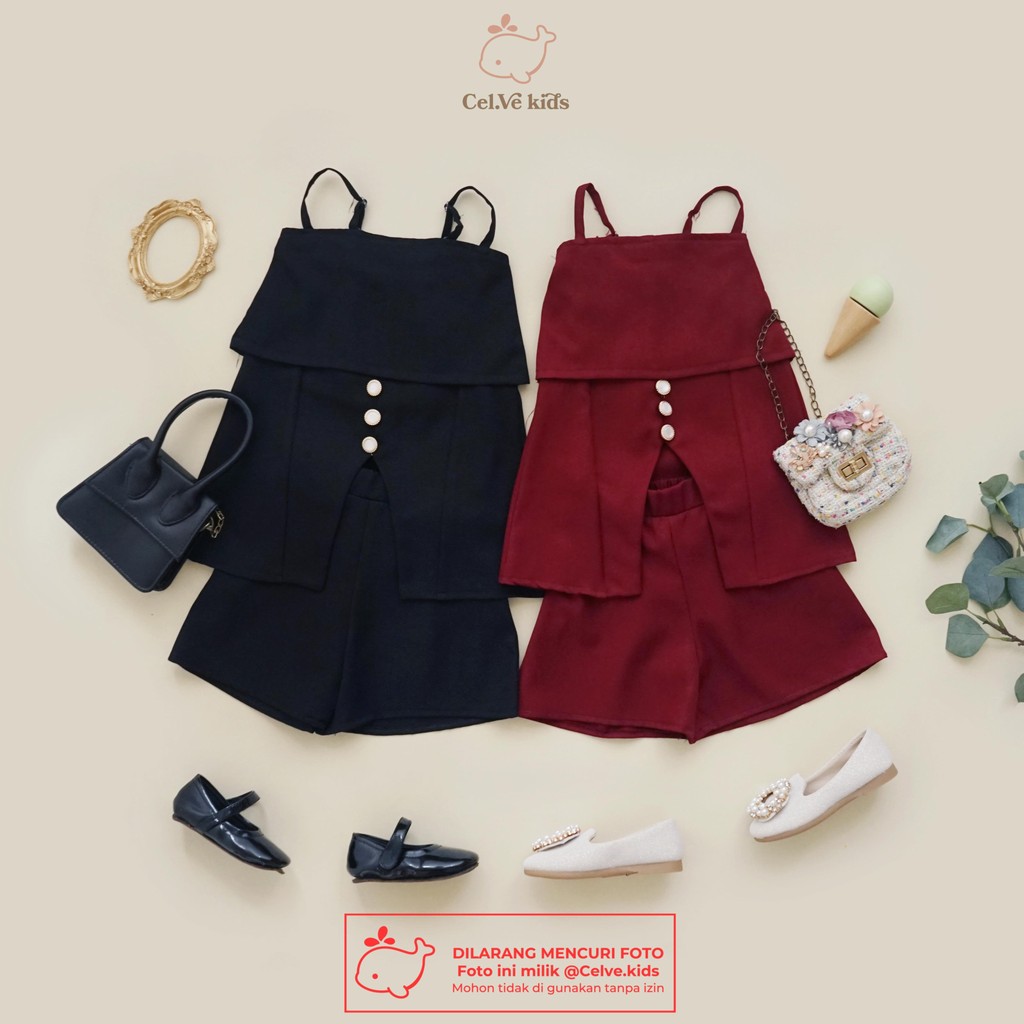 CELVEkids - Stelan Natalia Set Baju Celana Anak Perempuan Korean style Bahan Linen Premium usia 1-8th