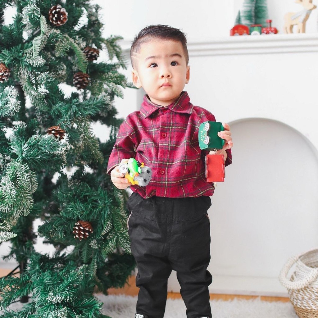 CELVEkids - Ellard Kemeja atasan Anak laki-laki Korean style Bahan flanel usia 1-6th