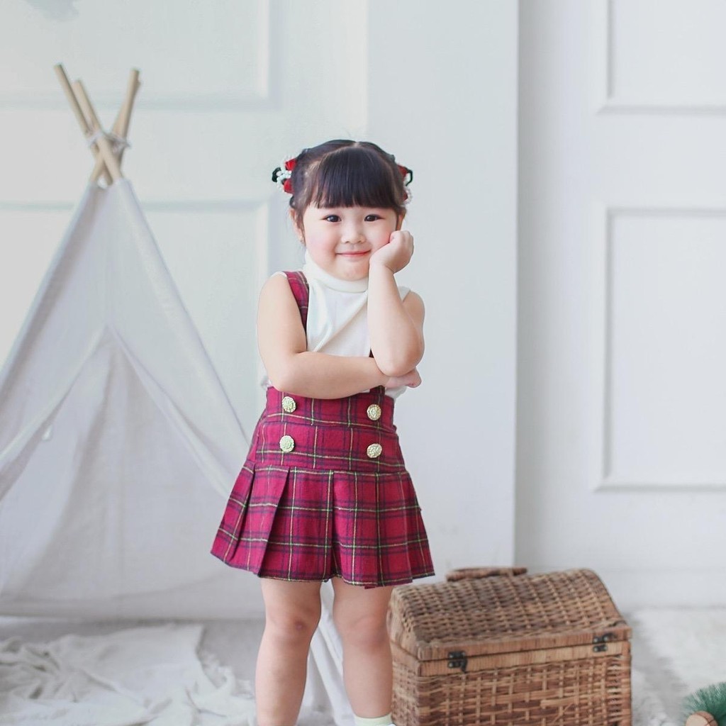 CELVEkids - Emmeline Overall skort Rok Celana ( Tanpa inner ) Anak Perempuan Korean style Bahan flanel usia 1-6th