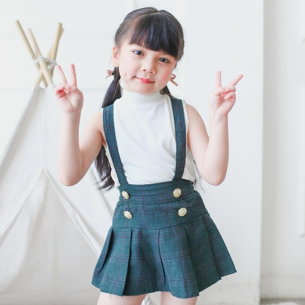 CELVEkids - Emmeline Overall skort Rok Celana ( Tanpa inner ) Anak Perempuan Korean style Bahan flanel usia 1-6th