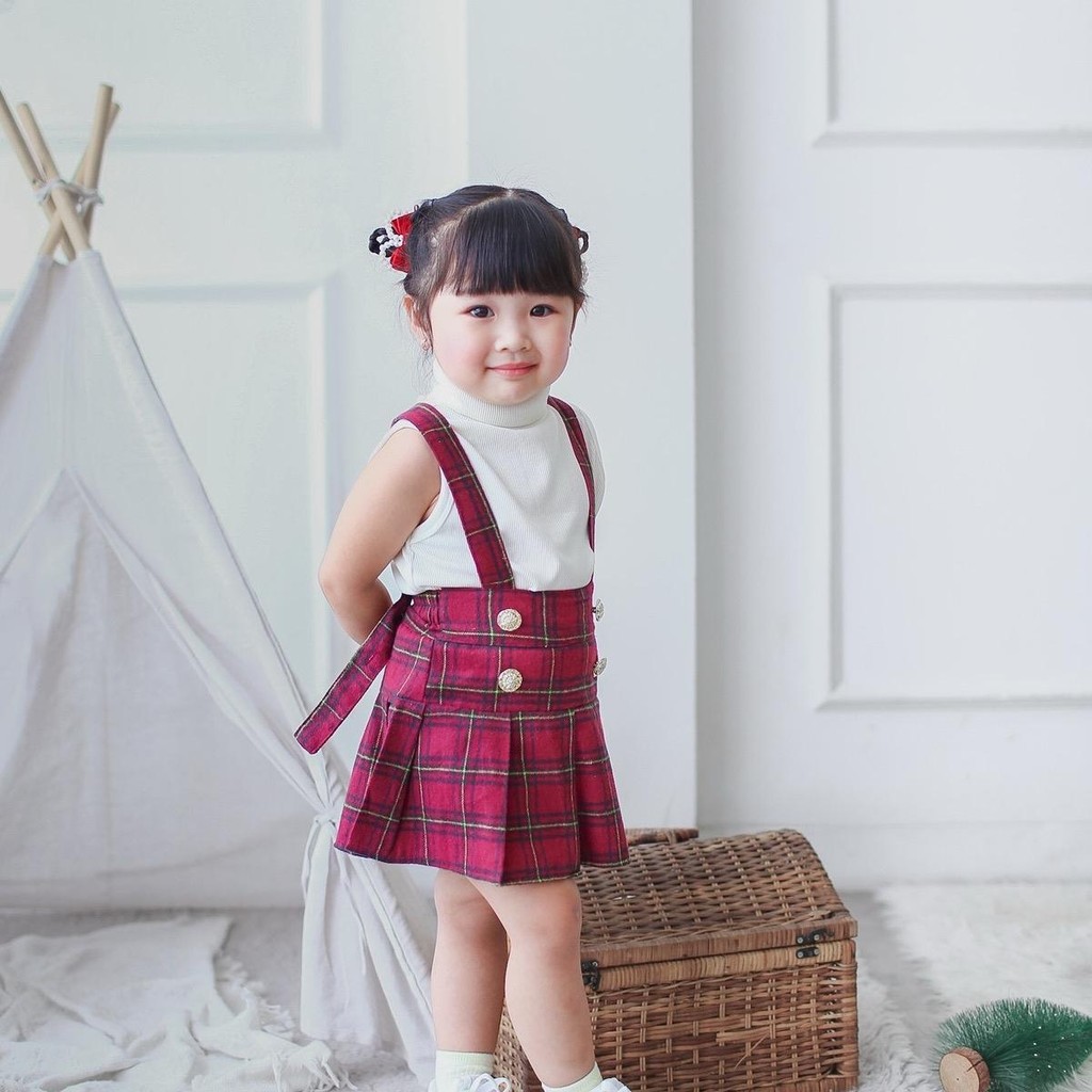 CELVEkids - Emmeline Overall skort Rok Celana ( Tanpa inner ) Anak Perempuan Korean style Bahan flanel usia 1-6th