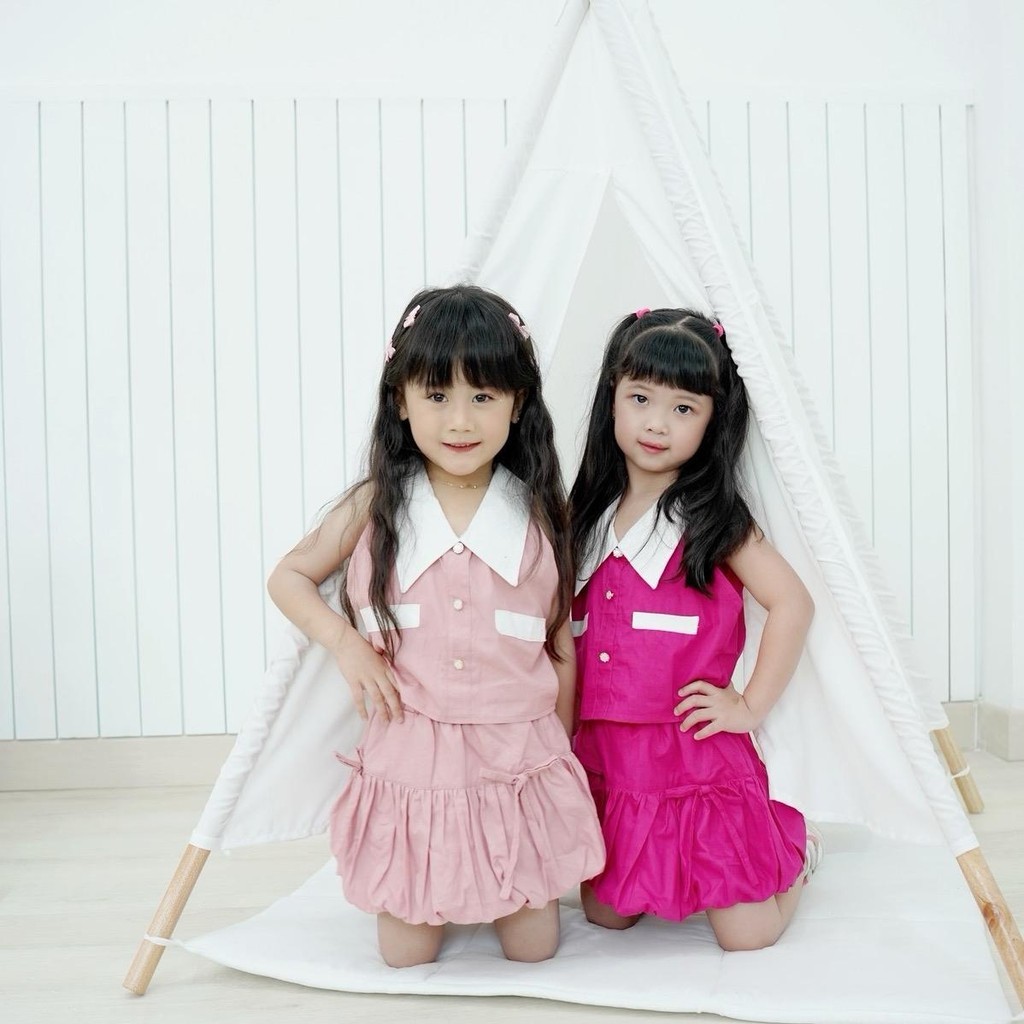Celvekids - Stelan Sophia Set Baju Rok Anak Perempuan Korean Style Bahan Cotton Poplin Usia 1-6th