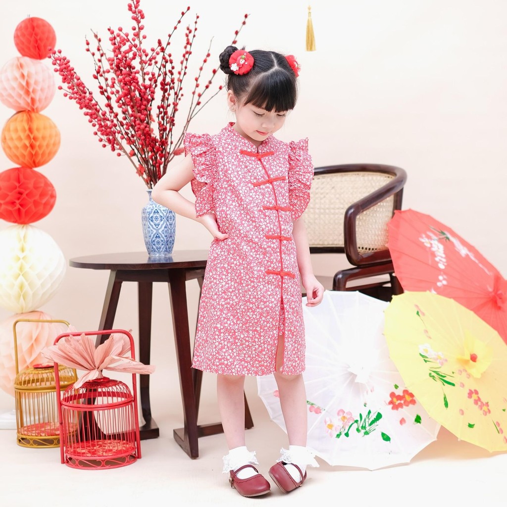 CELVEkids - Stelan set Di Wei Dress CNY Rok Anak Perempuan Korean style Bahan cotton usia 1-6th