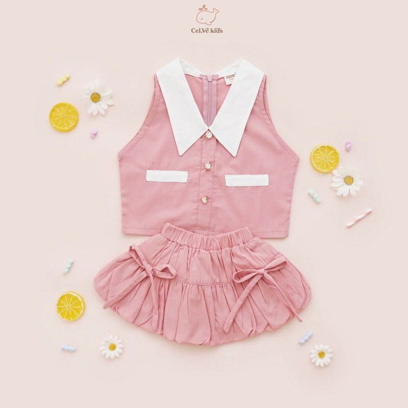 Celvekids - Stelan Sophia Set Baju Rok Anak Perempuan Korean Style Bahan Cotton Poplin Usia 1-6th