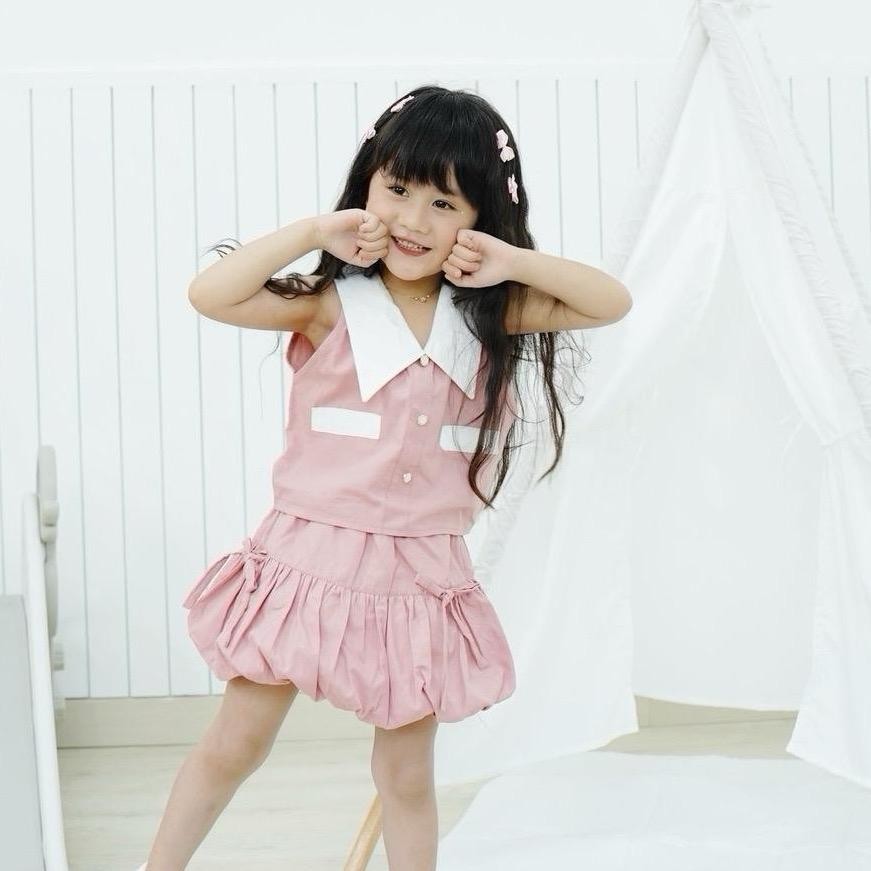 Celvekids - Stelan Sophia Set Baju Rok Anak Perempuan Korean Style Bahan Cotton Poplin Usia 1-6th