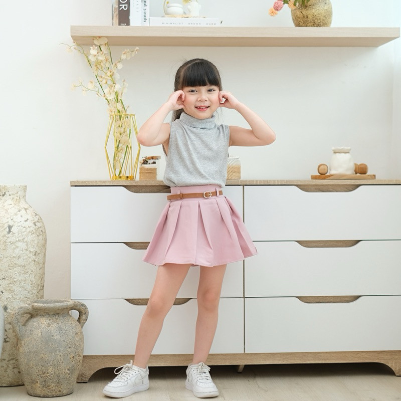 Celvekids - Skort Irish Rok Celana + Belt Anak Perempuan Korean Style Semiwool Usia 1-6th