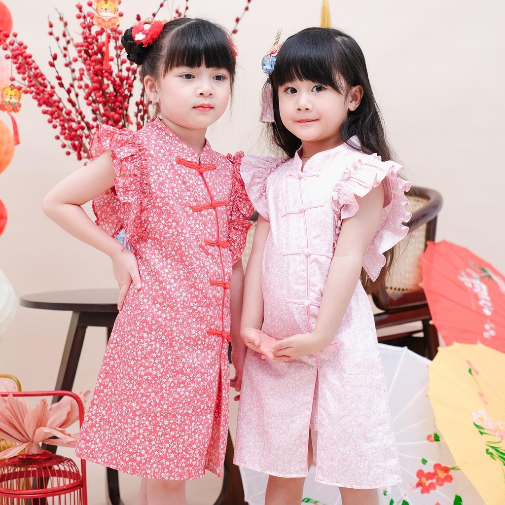 CELVEkids - Stelan set Di Wei Dress CNY Rok Anak Perempuan Korean style Bahan cotton usia 1-6th
