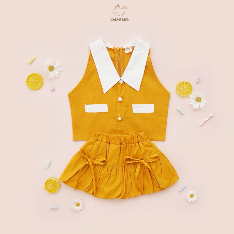 Celvekids - Stelan Sophia Set Baju Rok Anak Perempuan Korean Style Bahan Cotton Poplin Usia 1-6th