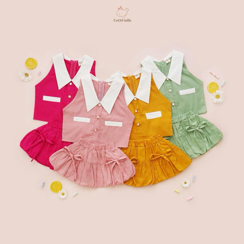 Celvekids - Stelan Sophia Set Baju Rok Anak Perempuan Korean Style Bahan Cotton Poplin Usia 1-6th