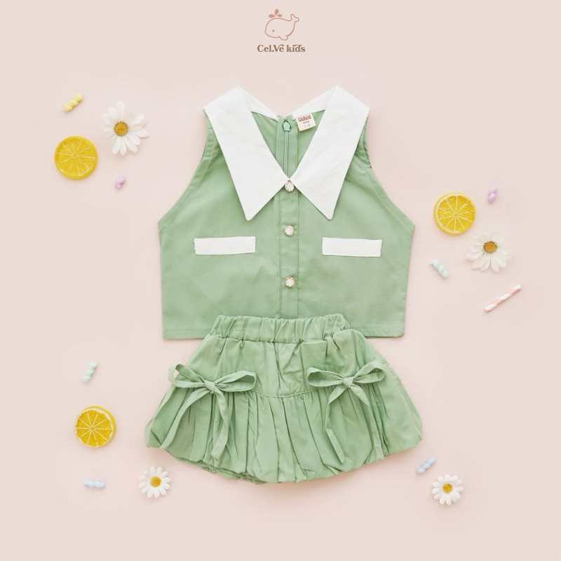 Celvekids - Stelan Sophia Set Baju Rok Anak Perempuan Korean Style Bahan Cotton Poplin Usia 1-6th