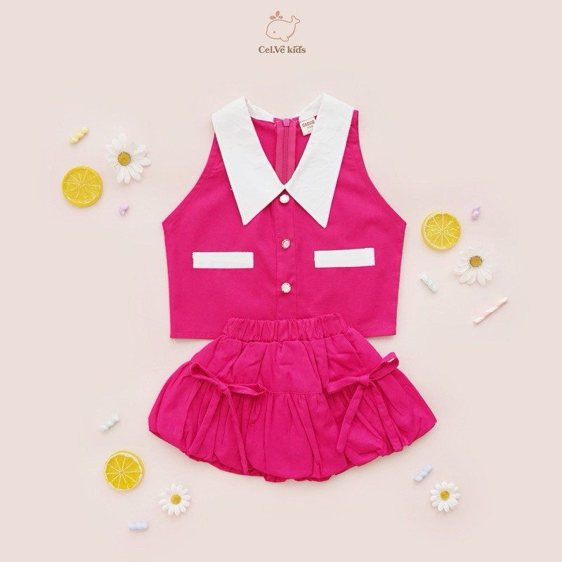 Celvekids - Stelan Sophia Set Baju Rok Anak Perempuan Korean Style Bahan Cotton Poplin Usia 1-6th