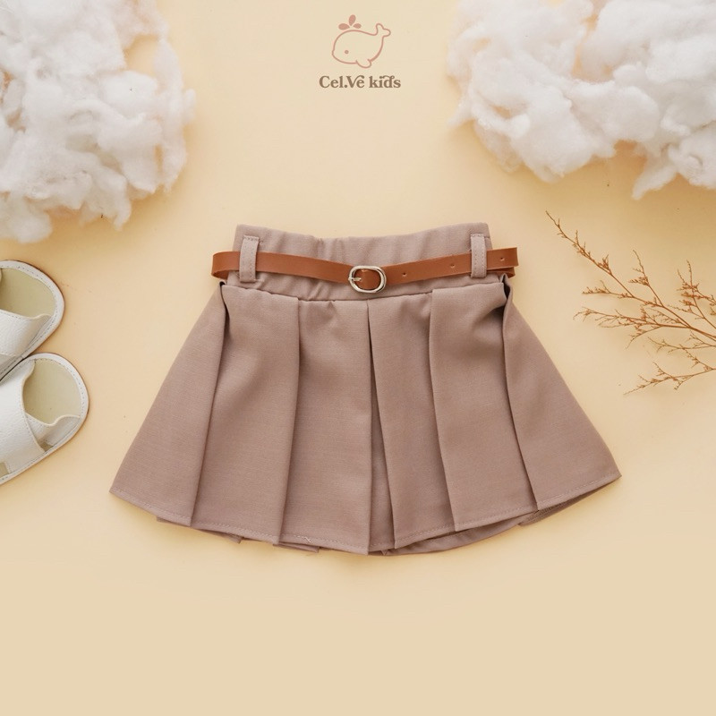 Celvekids - Skort Irish Rok Celana + Belt Anak Perempuan Korean Style Semiwool Usia 1-6th
