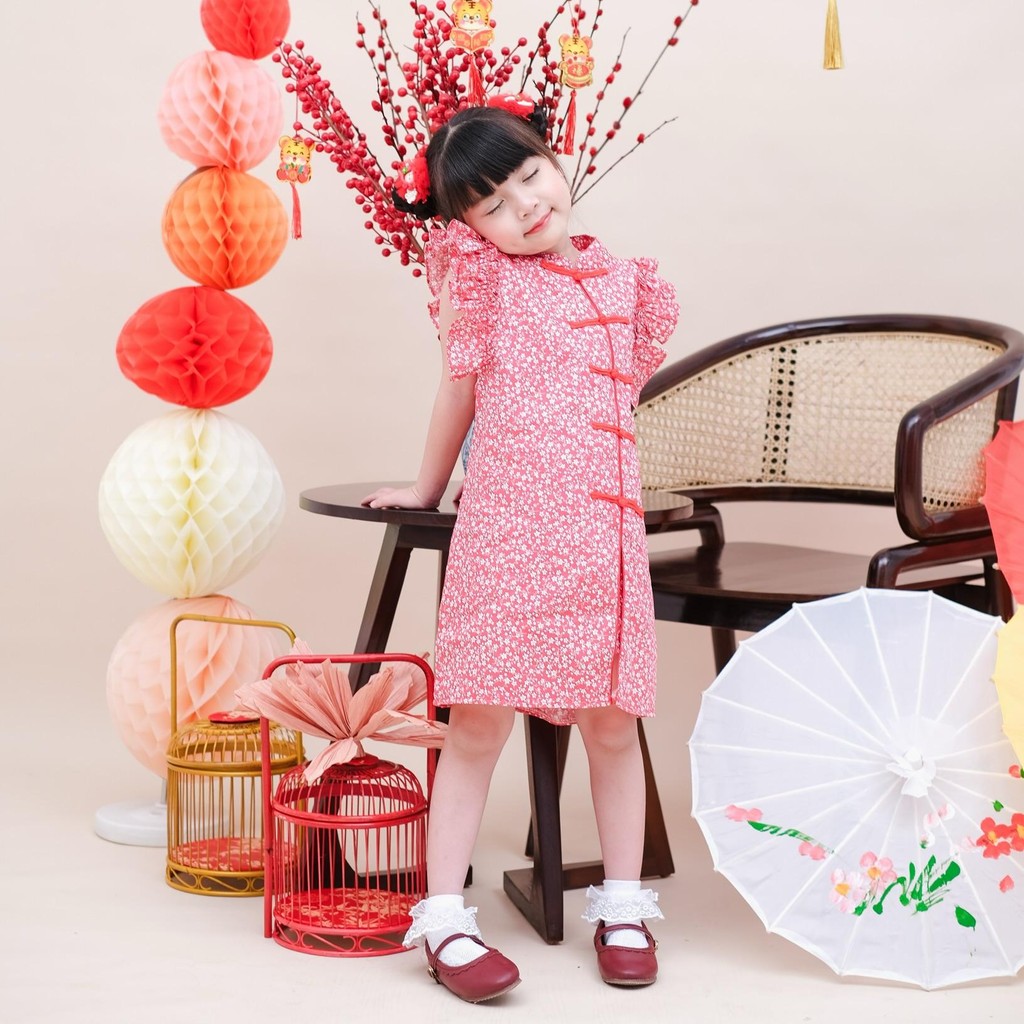 CELVEkids - Stelan set Di Wei Dress CNY Rok Anak Perempuan Korean style Bahan cotton usia 1-6th