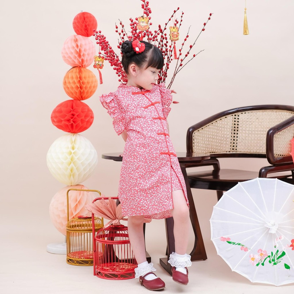 CELVEkids - Stelan set Di Wei Dress CNY Rok Anak Perempuan Korean style Bahan cotton usia 1-6th