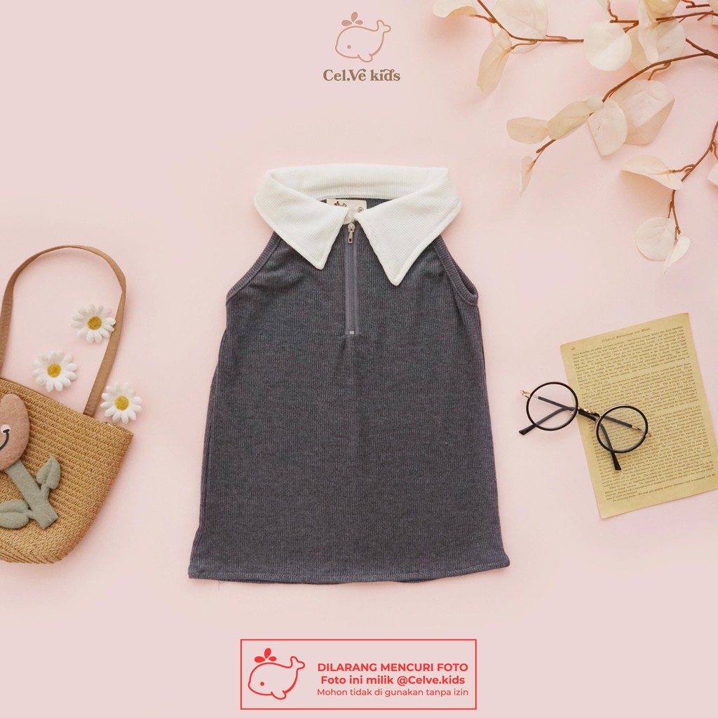 Celvekids - Top ZEEVA Atasan Anak Perempuan Korean Style Bahan Knit Zipper Usia 1-8th