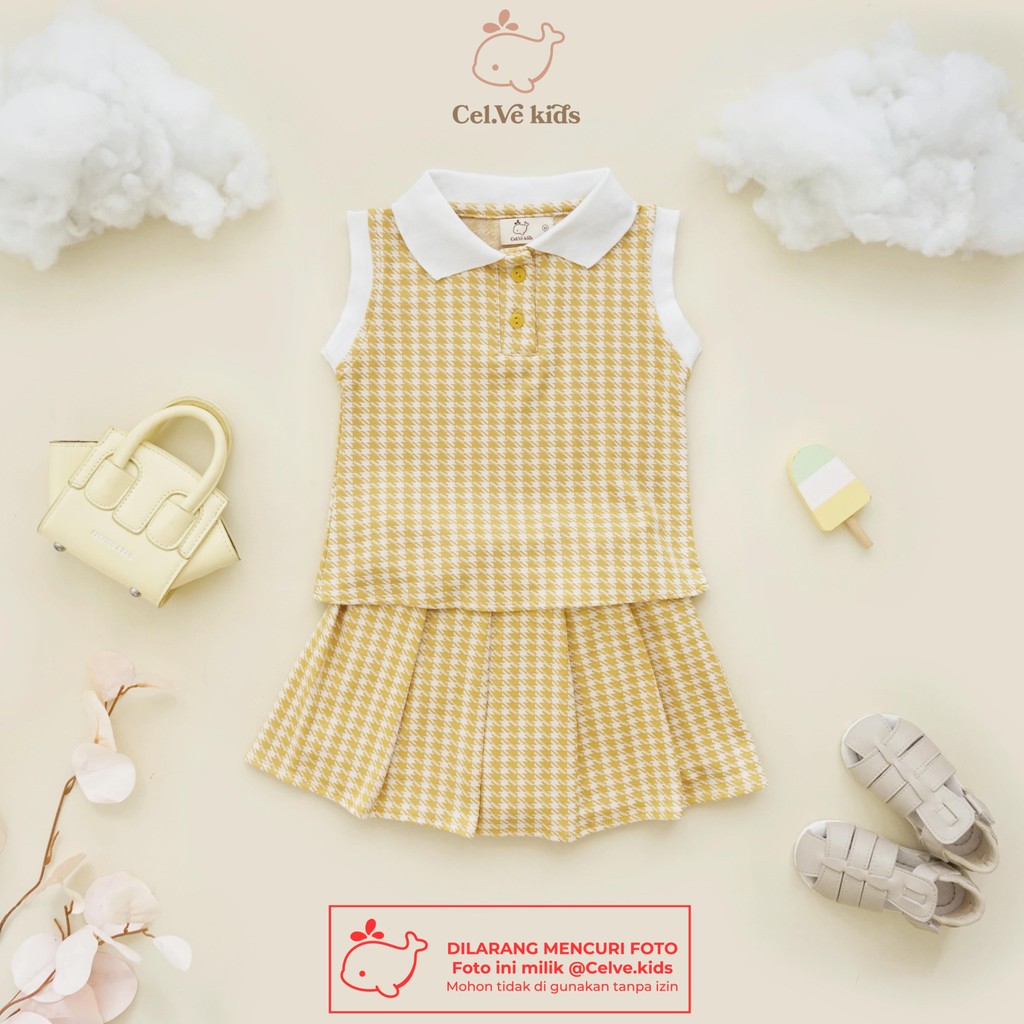 CELVEkids - Stelan Valerie Set Baju Rok Celana Anak Perempuan Korean style Bahan knit Houndstooth usia 1-8th
